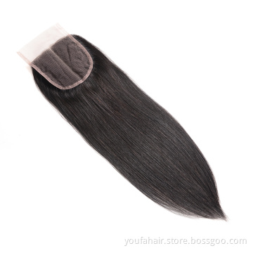 Brazilian Straight Wave Human Hair Lace Closure 4"*4" Natural Free Part Middle Part Three Part Human Remy Hair Weave Closures